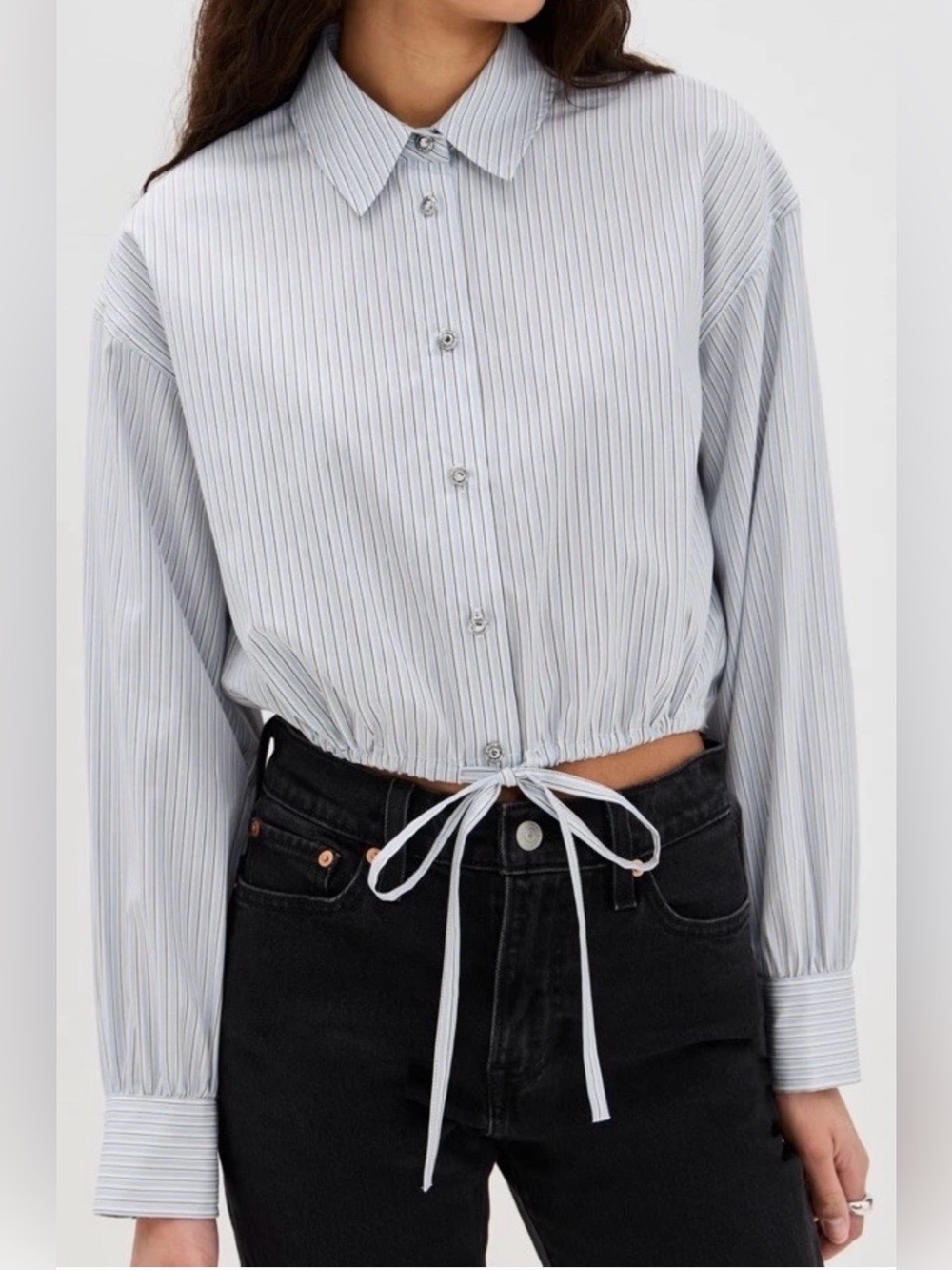 Rag & Bone Georgie Blue Striped Cropped Poplin Shirt M New